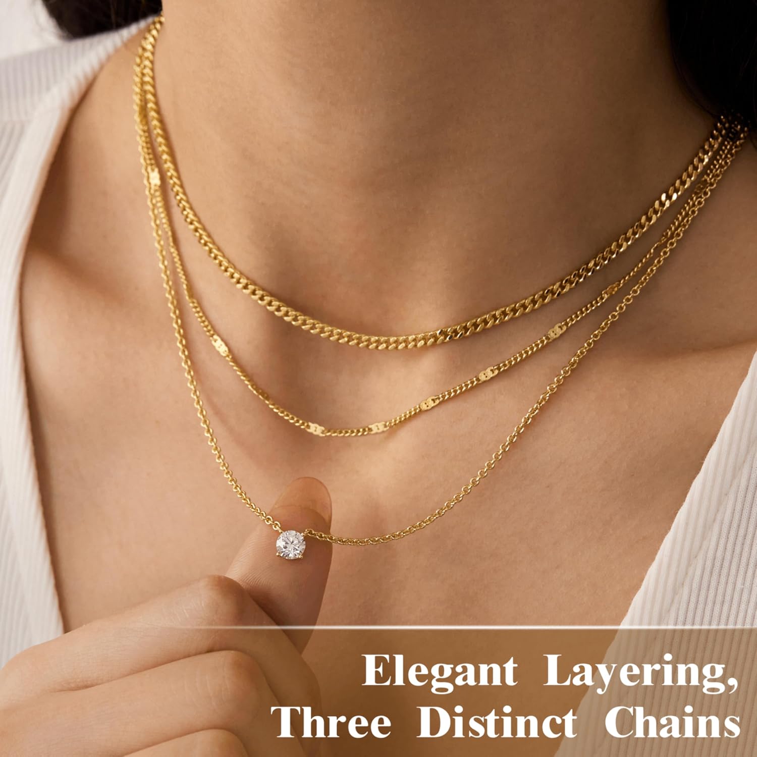 Detalle de WomenGifts Layered Gold Necklaces for Women – 14K Gold Plated Sterling Silver Layered Set