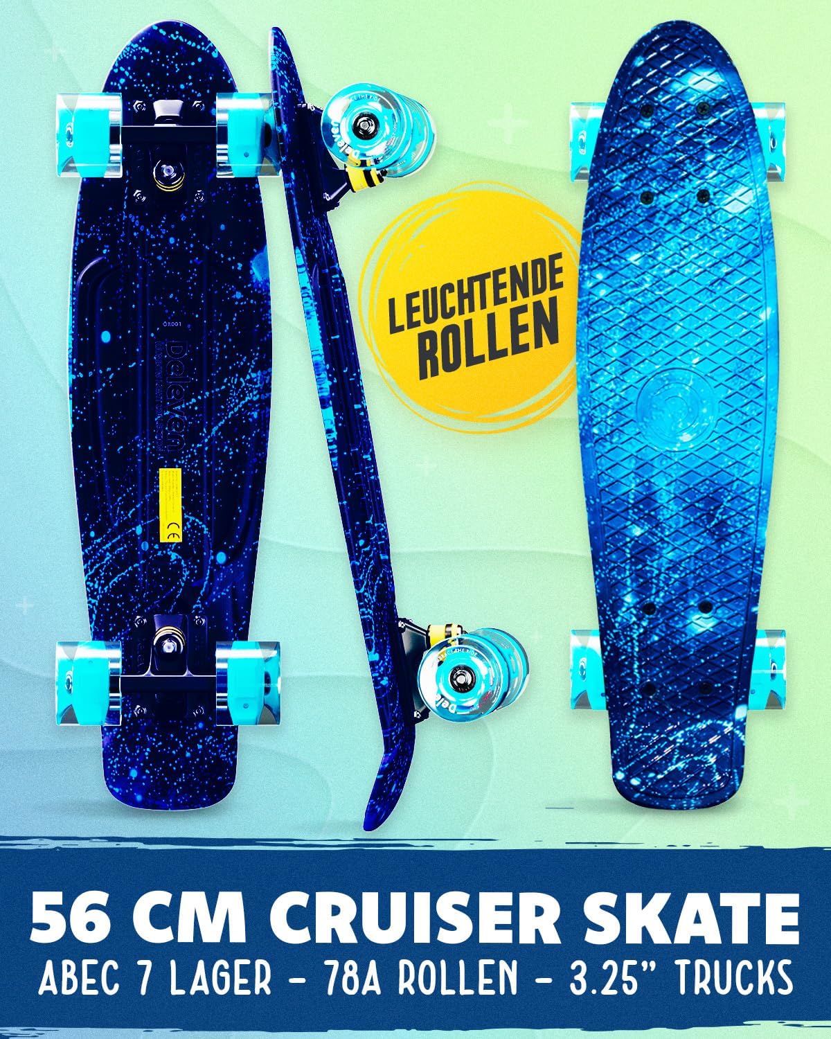 Thumbnail 1 de Deleven Skateboard 56 cm LED Räder ABEC 7