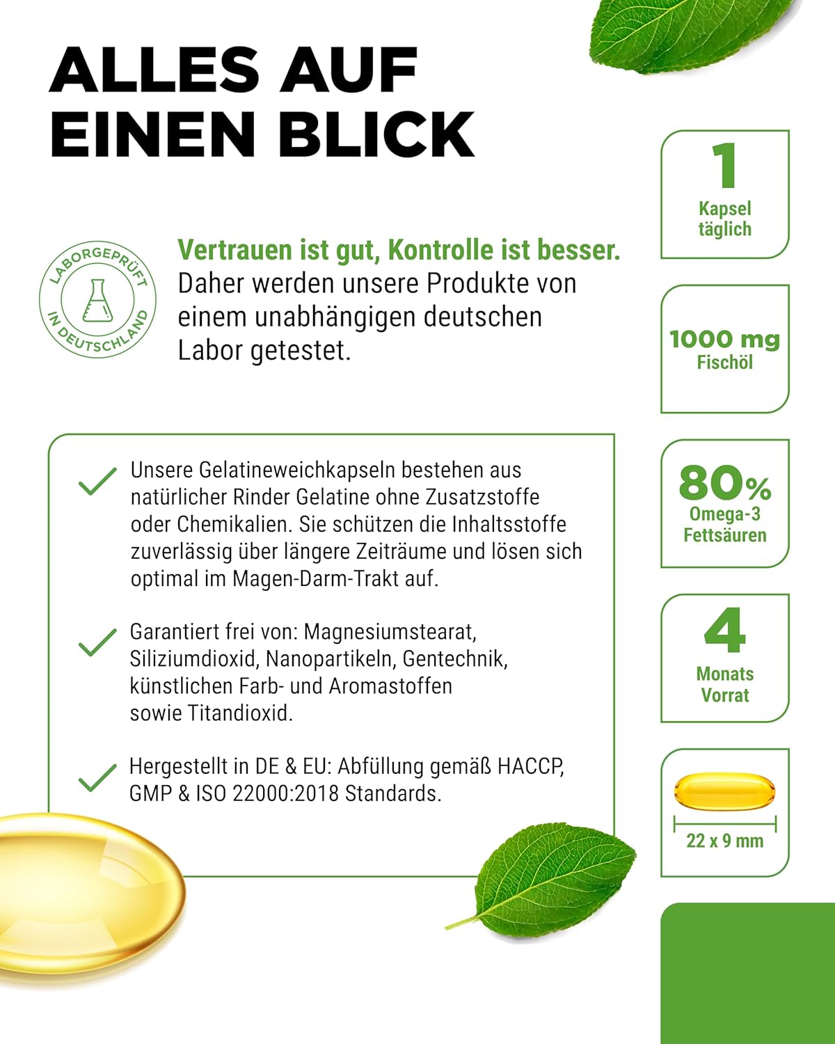 Detalle de vit4ever Premium Omega 3 mit 80% Anteil