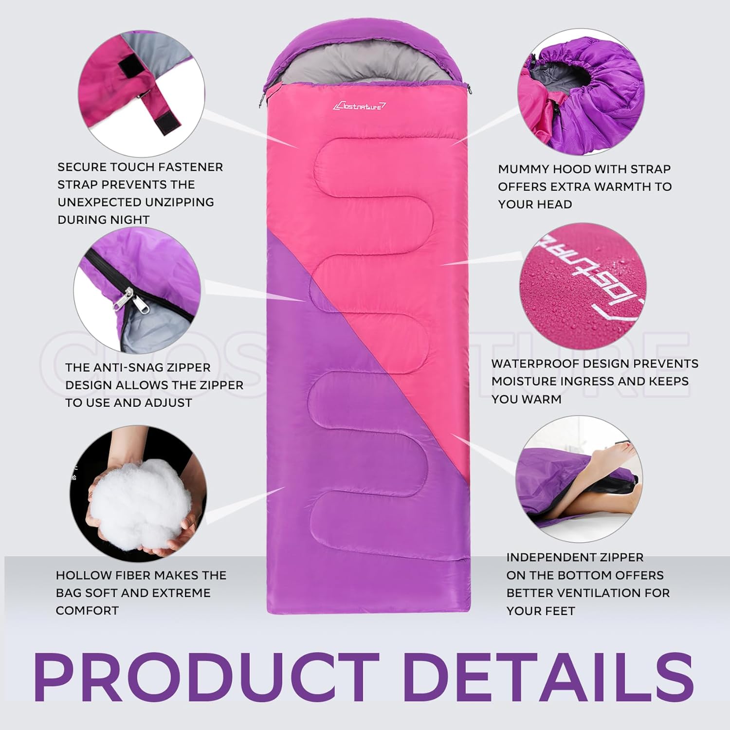 Detalle 2 de Clostnature Sleeping Bag 220x80cm, 1.3kg