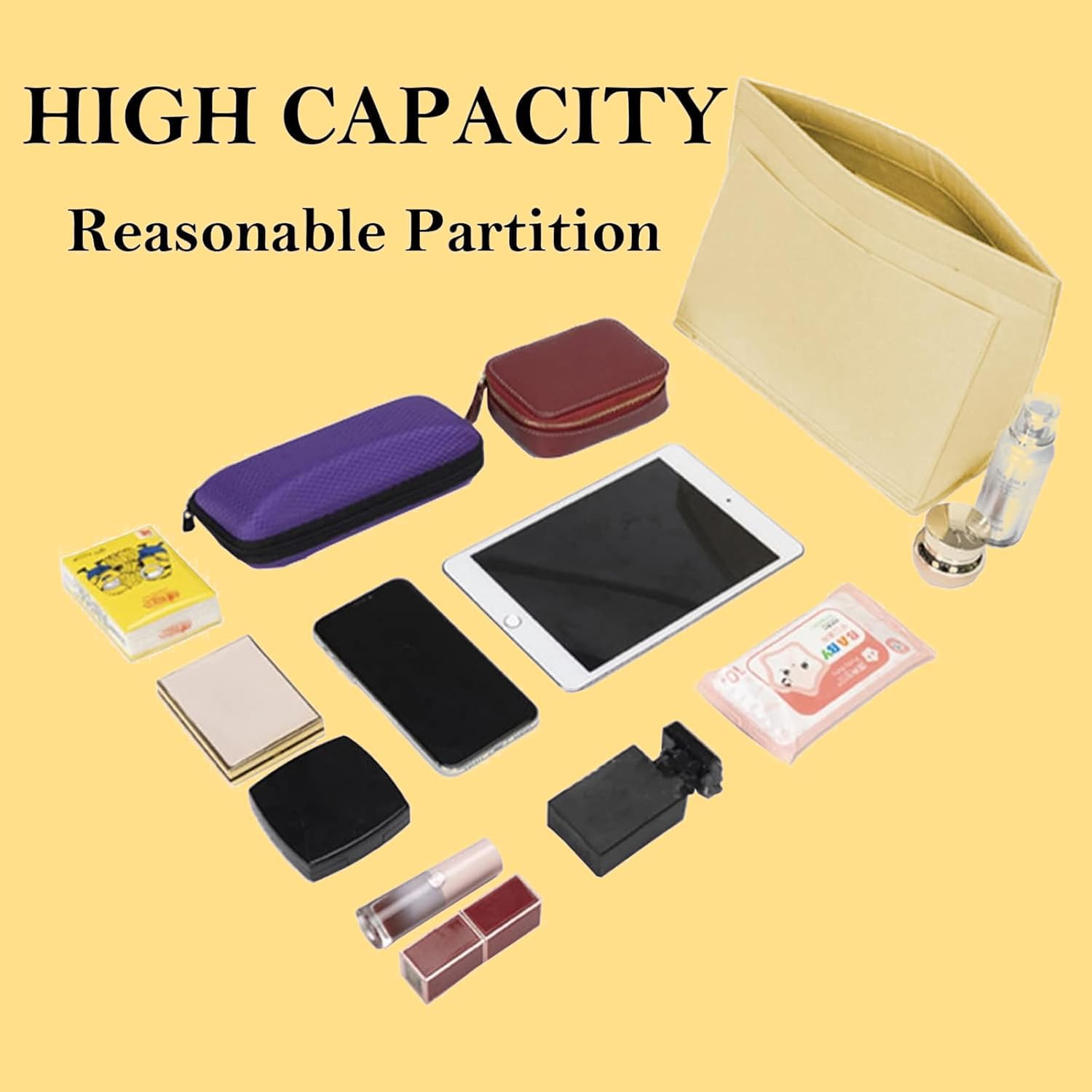 Thumbnail 6 de HYEPNED Bag Insert Organizer for Longchamp Tote (Khaki, M) – Multi-Pocket Felt Wallet Insert