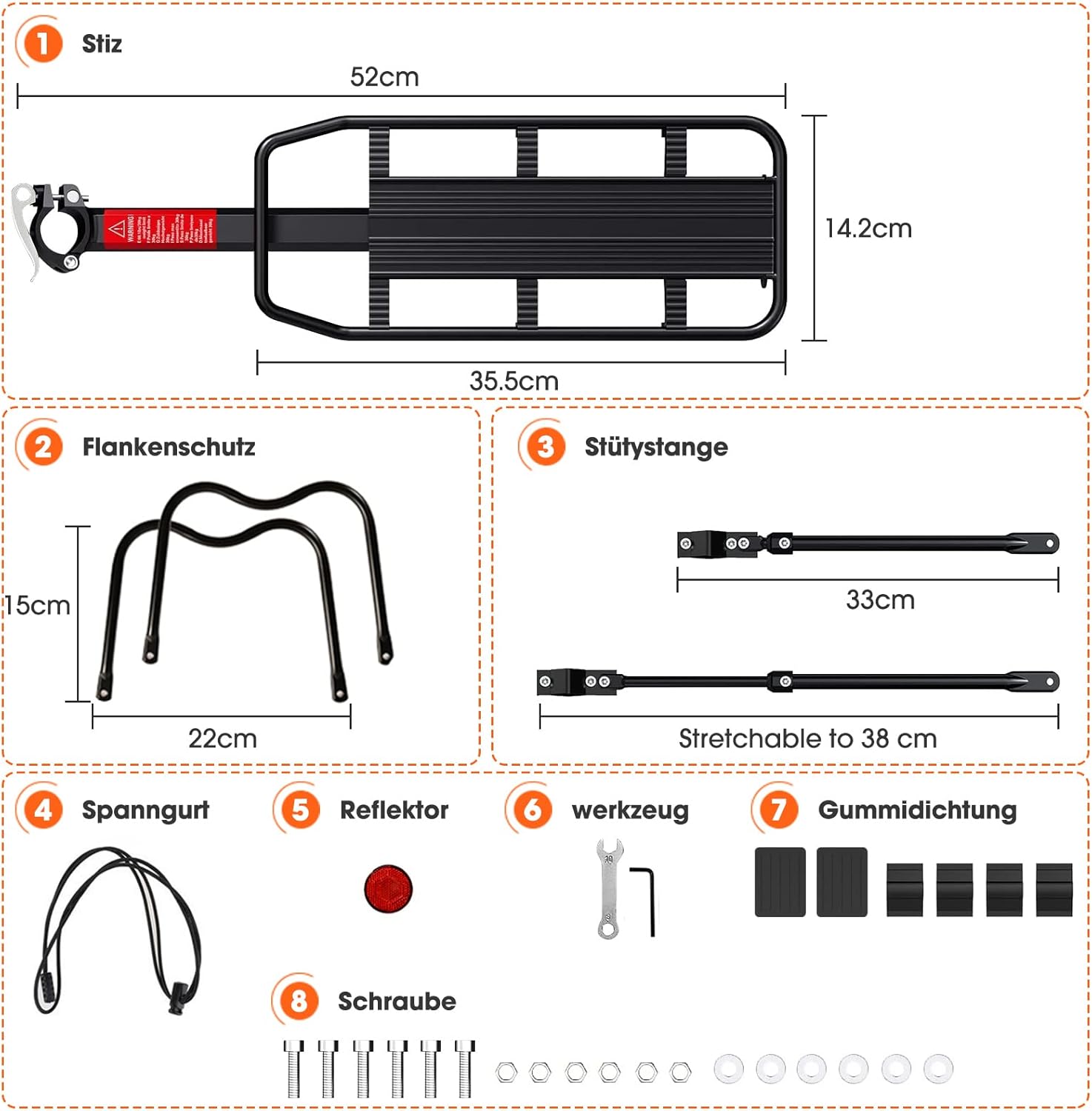 Thumbnail 6 de ZOOYAUE Gepäckträger für Mountainbike (24–29 Zoll) – verstellbar, Aluminium, max. 100 kg, mit Reflektor