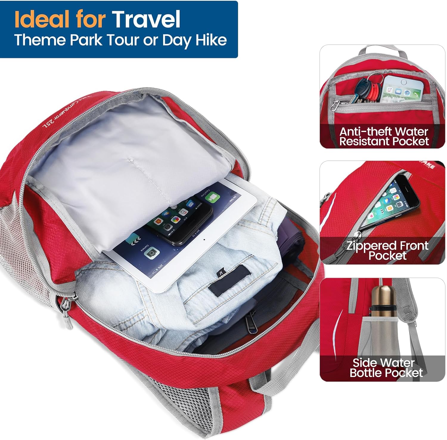 Detalle de ZOMAKE sac à dos pliable ultra-léger 25L (packable) pour randonnée, voyage et sorties