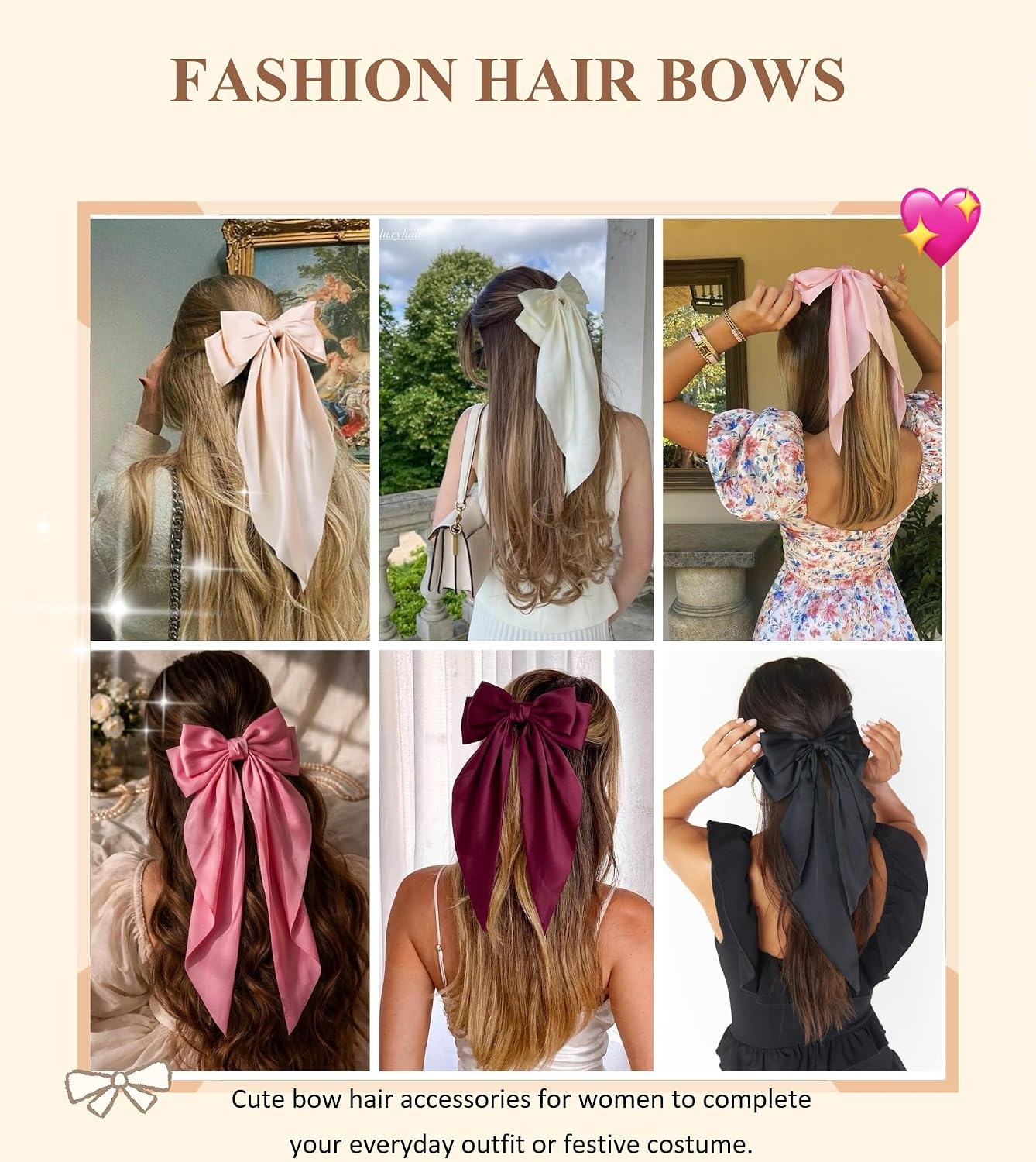 Detalle de Satin Hair Bow Clips, 8-Piece Set