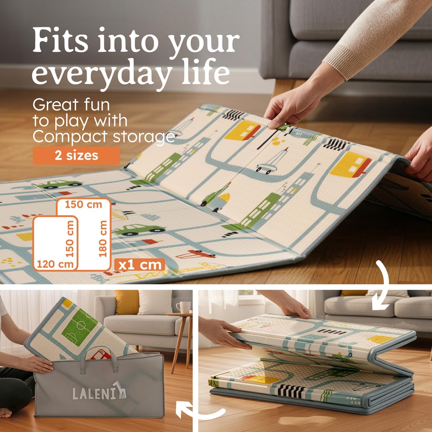Detalle de Laleni Baby Crawling Mat, 120 x 150 x 1 cm, Foldable Waterproof City Design