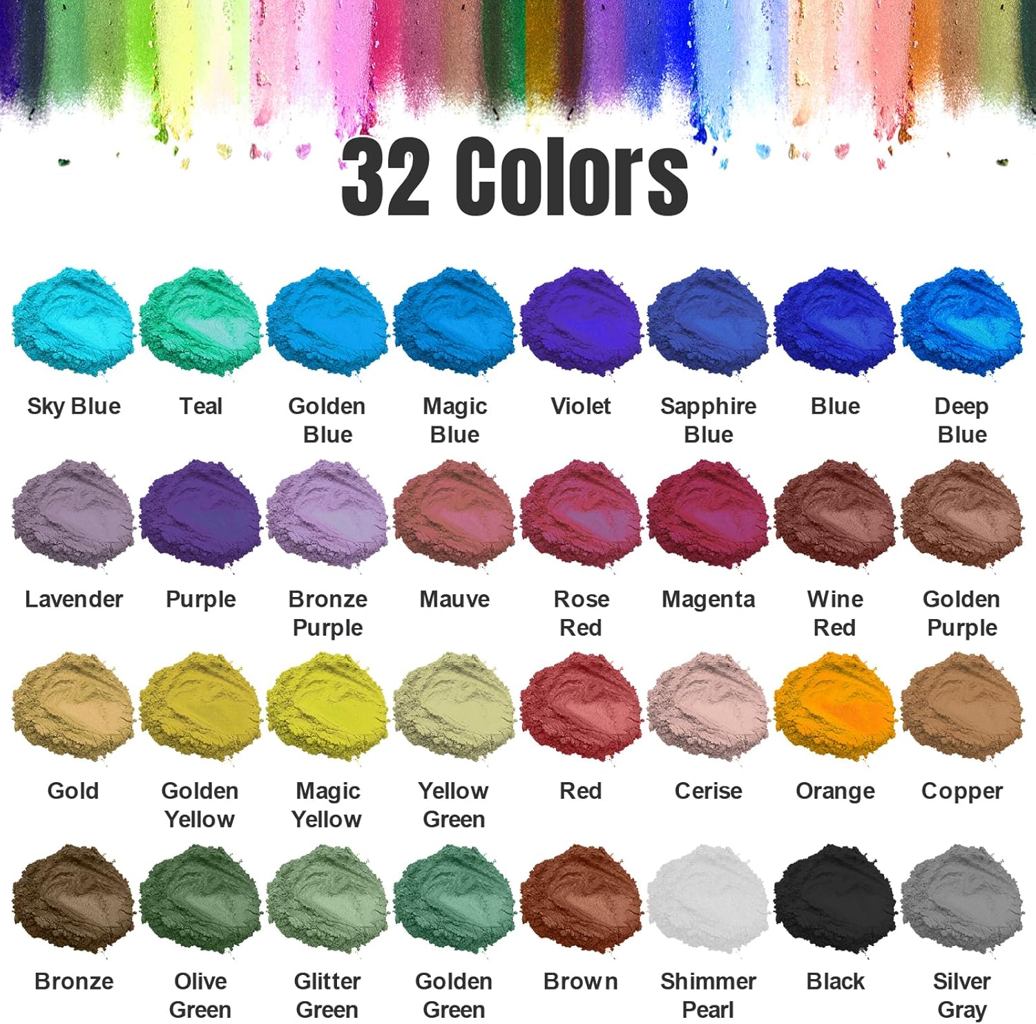 Detalle de Roizefar Mica Powder (32 colours x 5 g) pearlescent epoxy resin pigment for soap, candles, nails & more