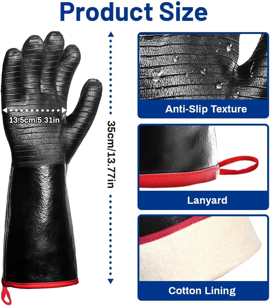 Detalle 2 de AMFUN Guanti Barbecue ignifughi e resistenti al calore da forno, BBQ e saldatura (35 cm)