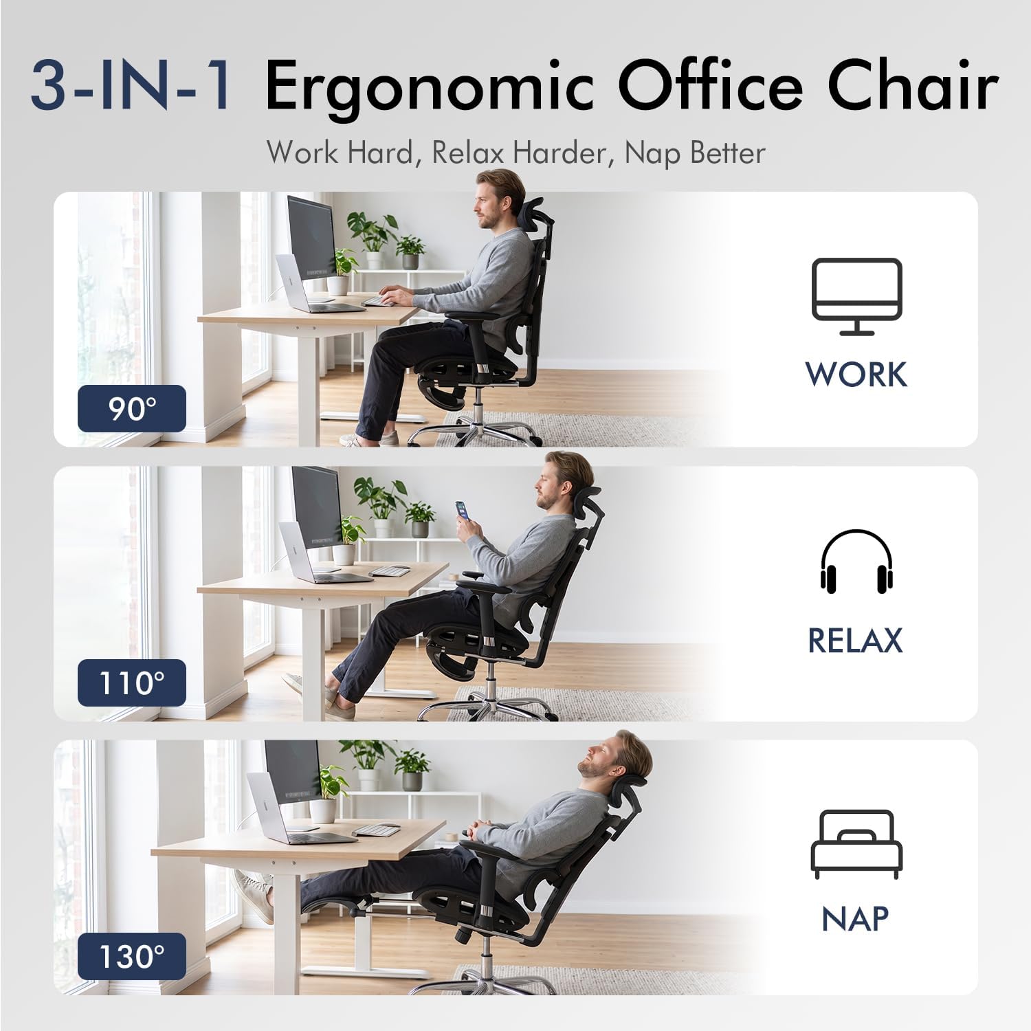 Detalle de marrap WW805 Ergonomic Mesh Office Chair with Tilt, Footrest and Flip-Up Arms
