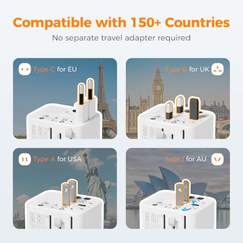 Detalle 2 de TESSAN Universal Travel Adapter with 2 USB C and 2 USB A Ports