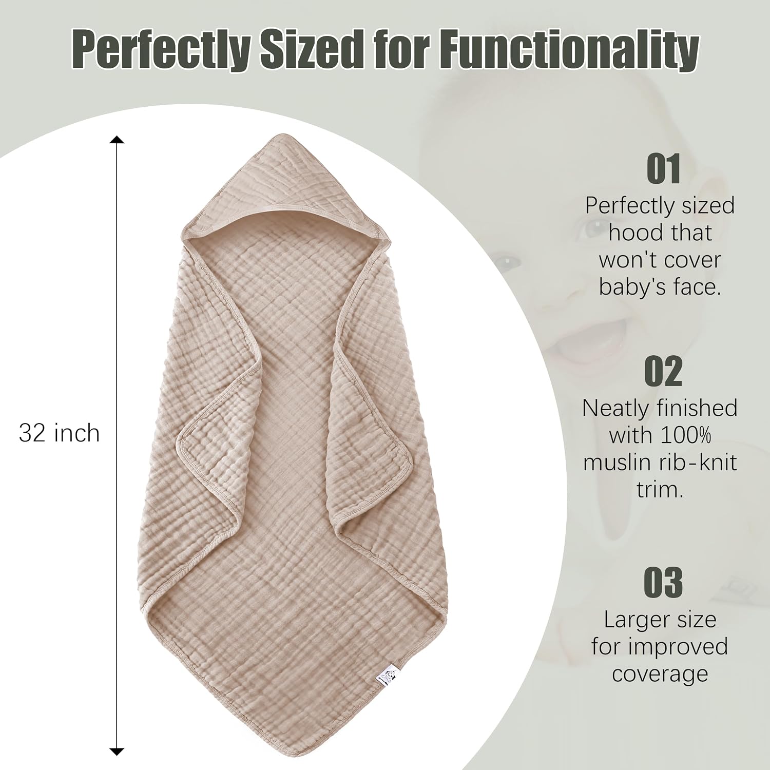 Detalle de Spotted Play Hooded Baby Towels, 32 x 32 Inches
