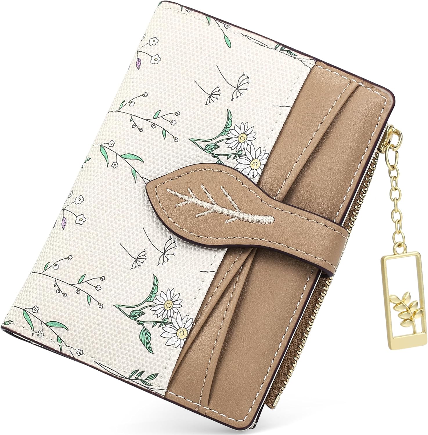 Detalle de Farcauo Portemonnaie Damen – Multifunktionale Geldbörse mit Blumendesign, braun