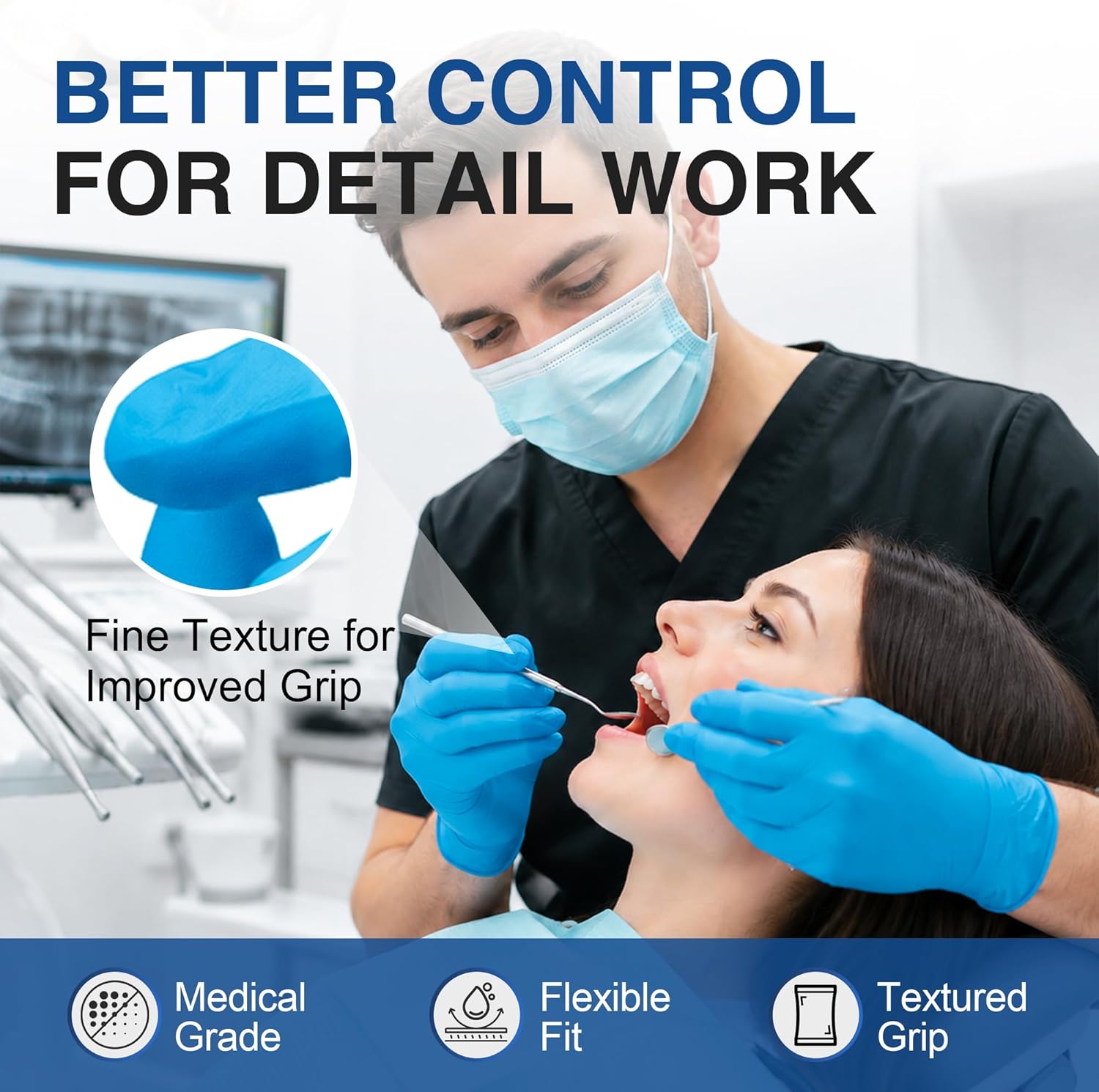 Thumbnail 4 de Schneider Nitrile Exam Gloves, Blue Disposable Gloves Latex Free Powder Free (2.5 Mil)