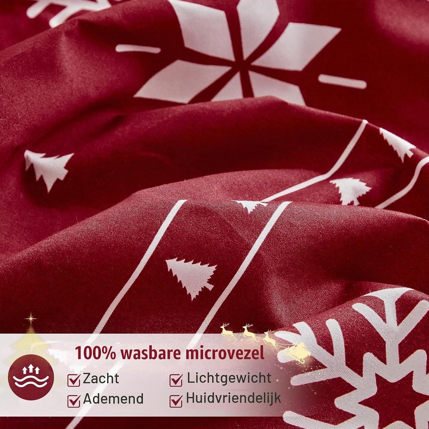Detalle 1 de Tokokimo rood kerstdekbedovertrek 240 x 220 cm van microvezel met sneeuwvlokken