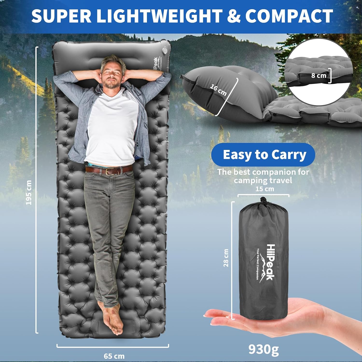 Detalle de HiiPeak Ultralight Sleeping Pad with Built-in Foot Pump & Pillow