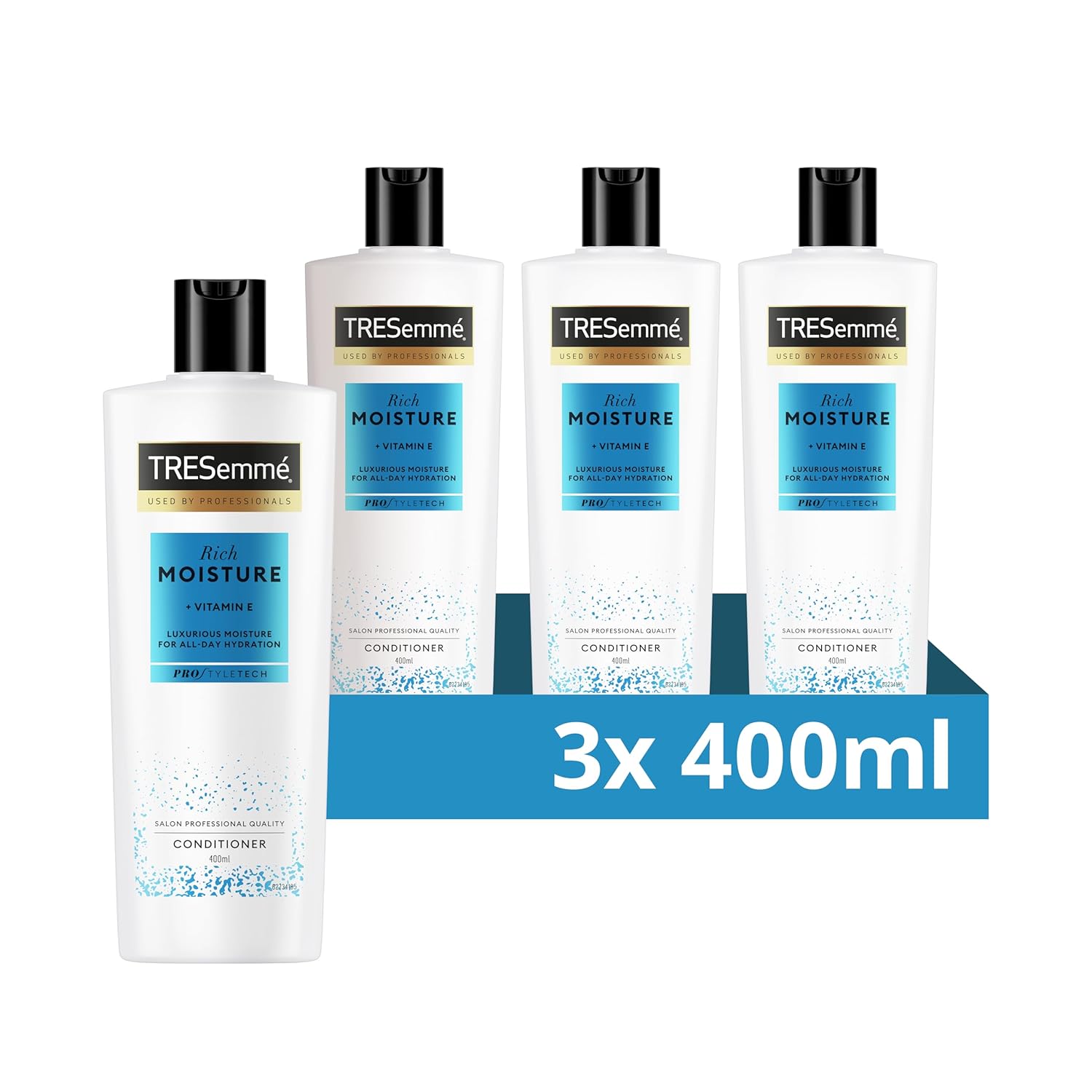 Detalle de TRESemmé Rich Moisture Conditioner, 3 x 400 ml – Für trockenes, geschädigtes Haar