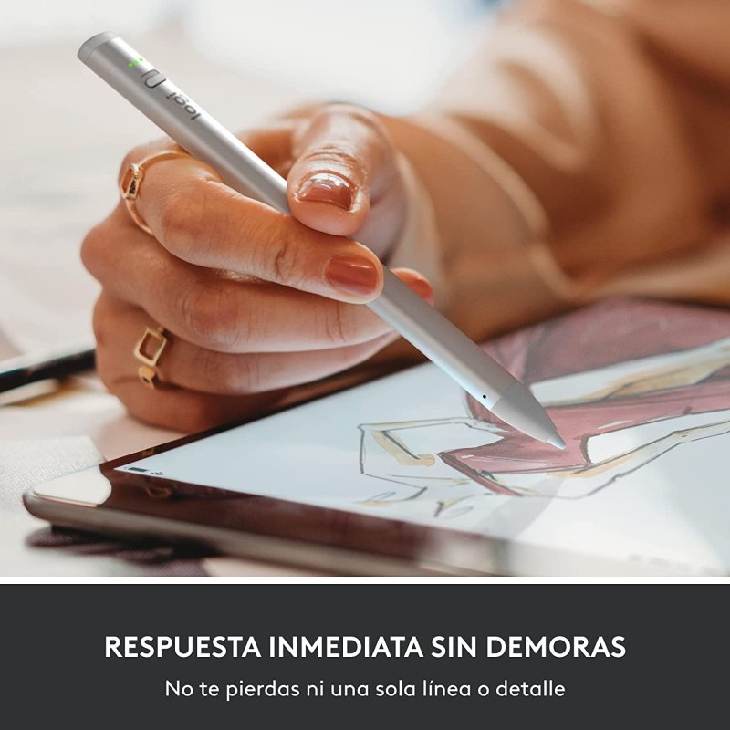 Detalle de Logitech Crayon Lápiz Digital para iPad USB-C (Plata) — precisión y naturalidad para tomar notas y dibujar