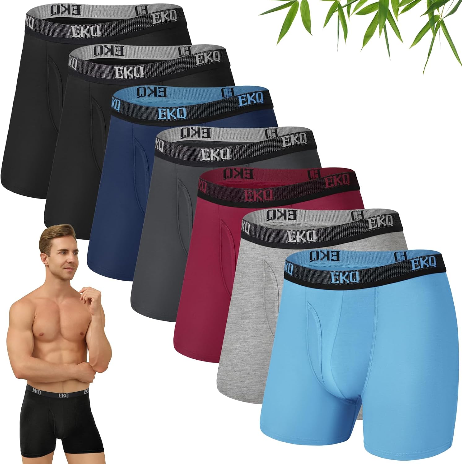Detalle de EKQ Bamboo Boxers 7 Pack Breathable