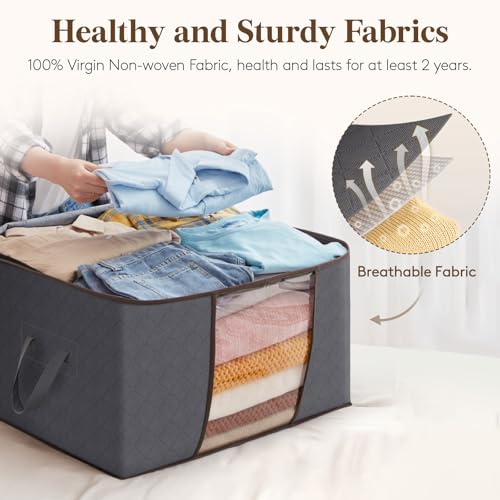 Detalle de Lifewit 95L Clothes Storage Bags 3 Pack with Lids – Large, Clear Window, Reinforced Handles