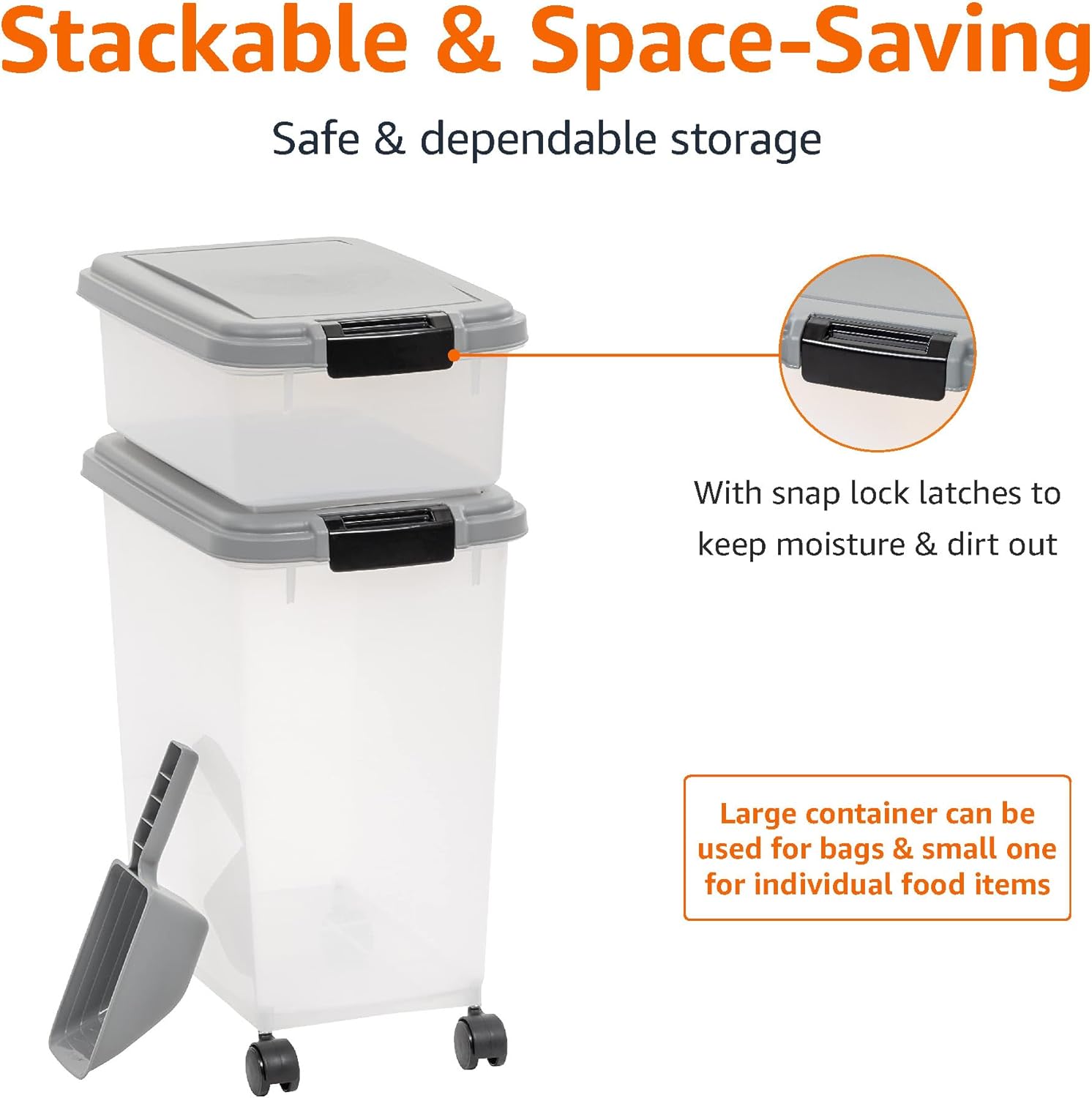 Detalle de Amazon Basics 3-Piece Airtight Pet Food Storage Set (33 Qt + 12 Qt) with Scoop
