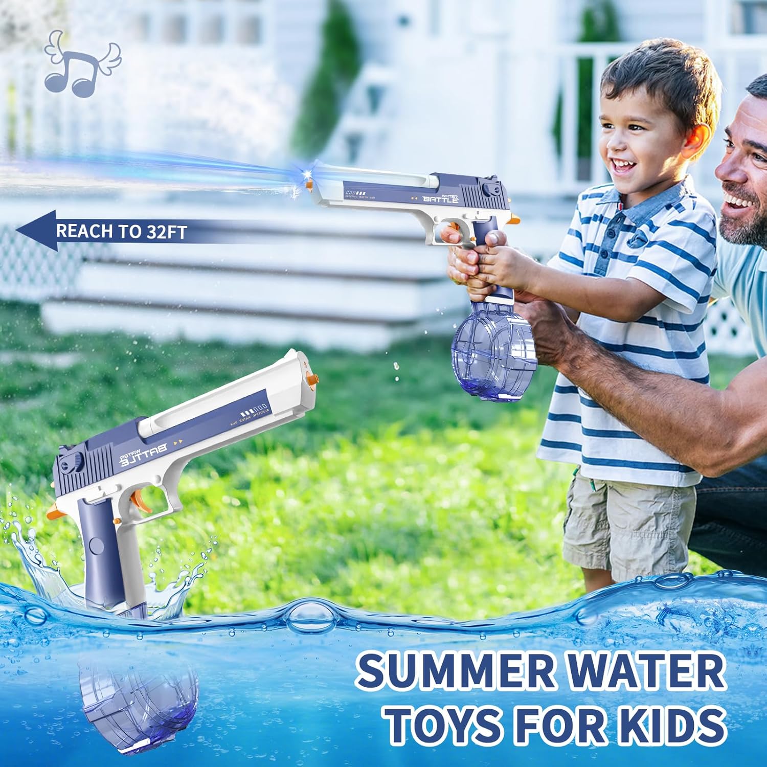 Thumbnail 3 de 2 Pack Electric Water Pistol Guns for Adults & Kids – Automatic Squirt Guns, Long Range 30 ft, 450CC + 60CC