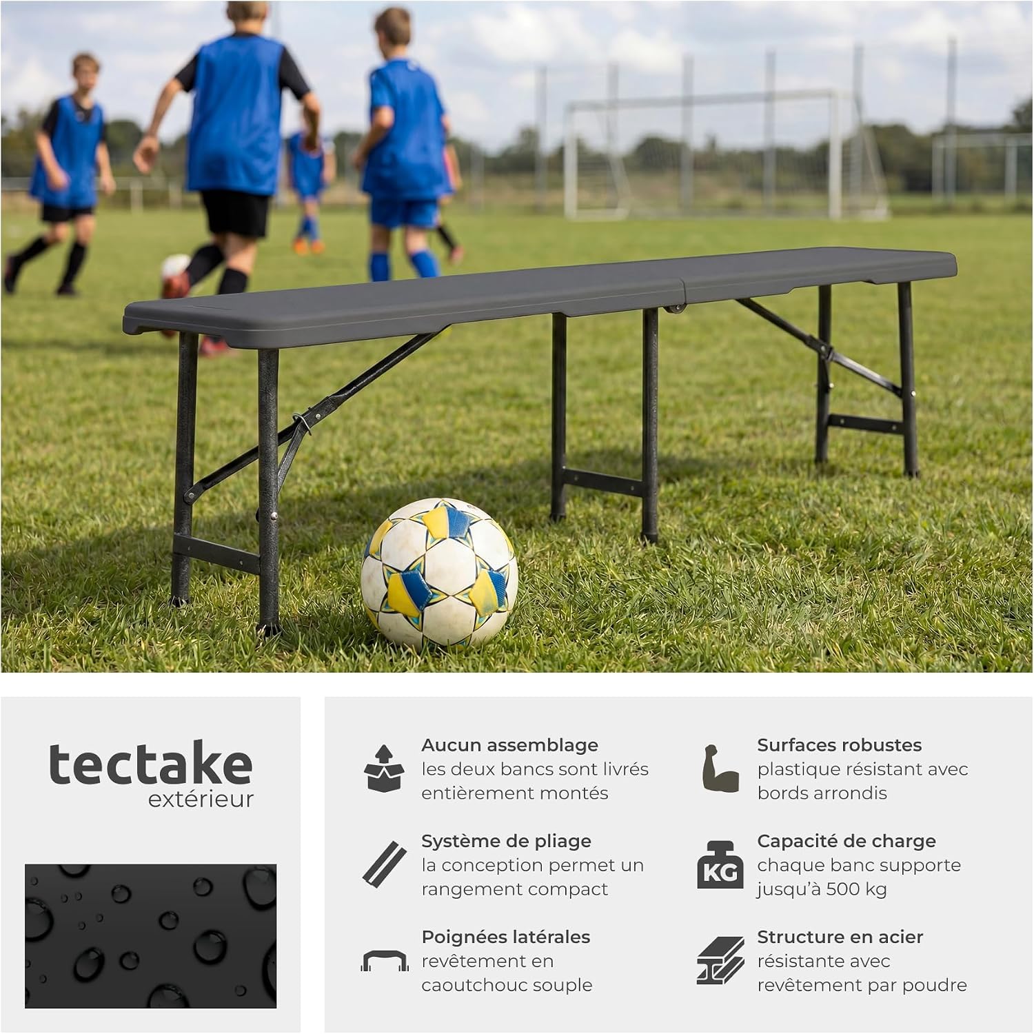 Thumbnail 3 de tectake Panja fällbänkar, 2-pack med 180 cm sits och stålram
