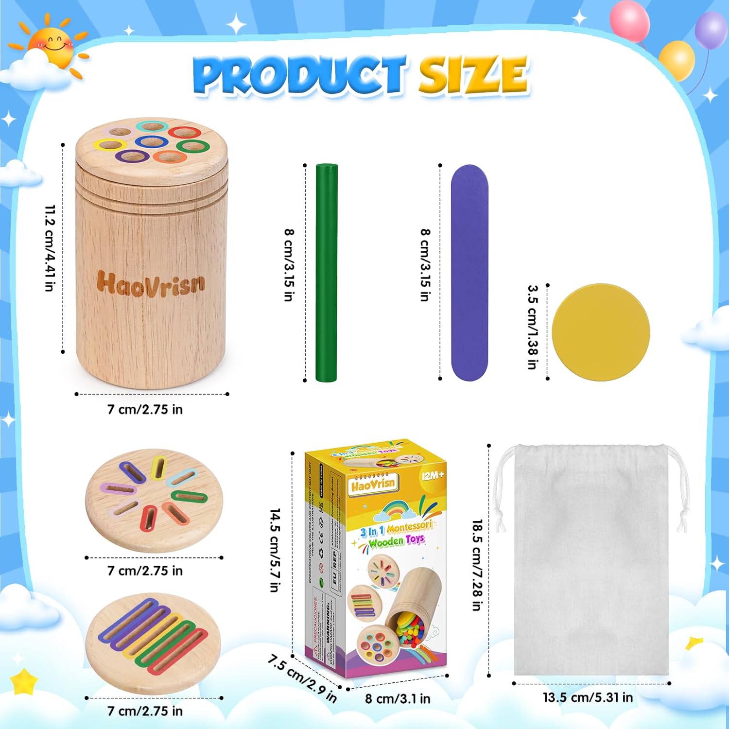 Thumbnail 4 de HaoVrisn Giochi Bambini 1-4 Anni 3 in 1 Montessori in Legno con Borsa