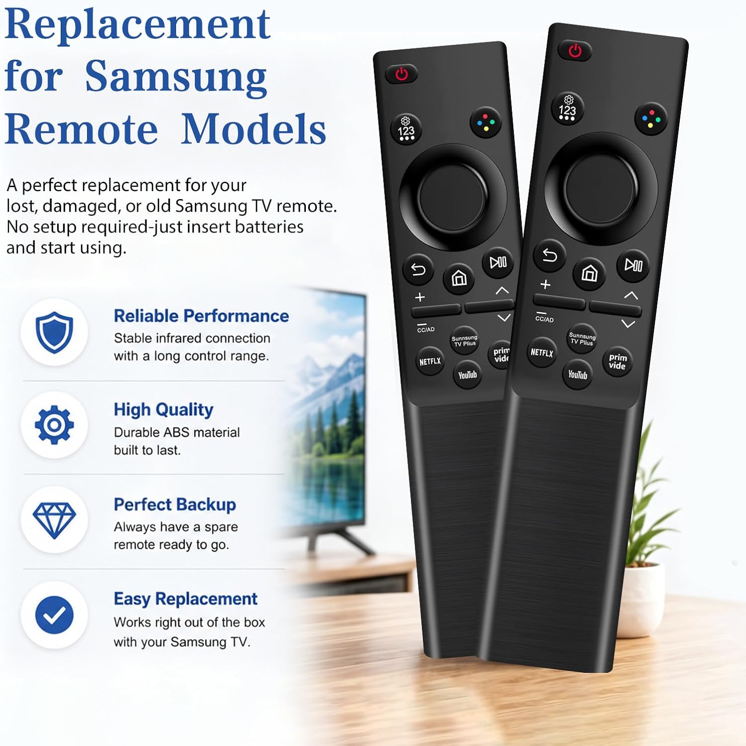 Thumbnail 2 de [2 Pack] Universal Replacement Remote for Samsung TV — No Setup Required