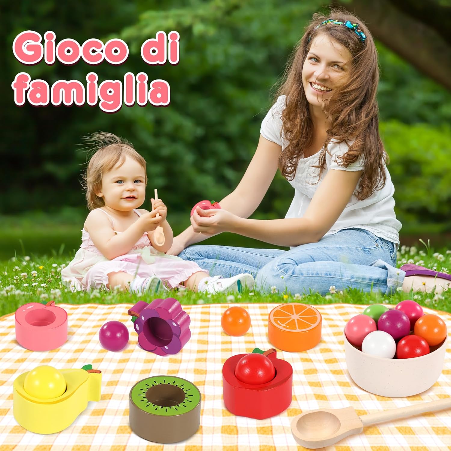 Detalle 2 de Seagoal Giochi Montessori 1 2 3 Anno – Set di frutta in legno per sviluppo sensoriale e coordinazione