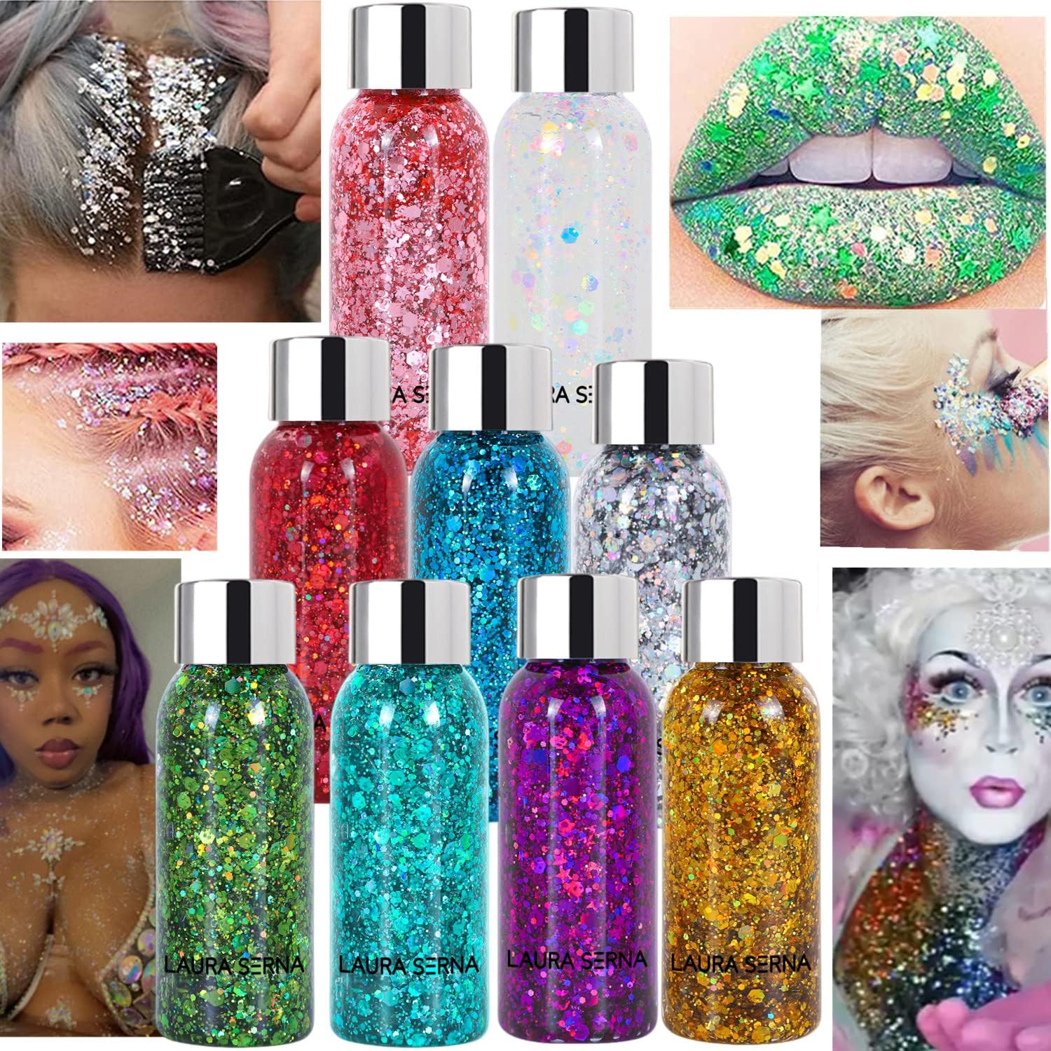 Thumbnail 1 de Confezione 9 gel glitter per corpo, viso e capelli