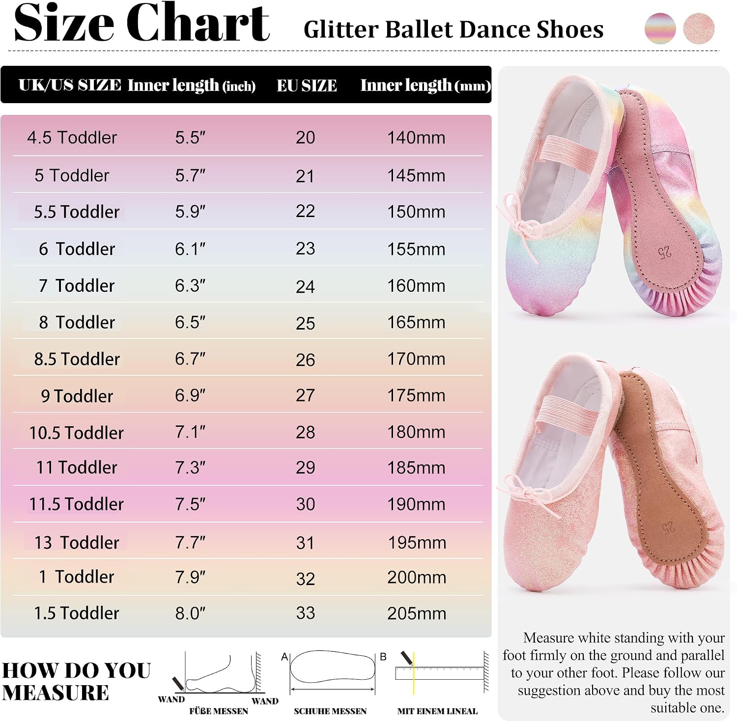 Thumbnail 3 de Glitter leather ballet shoes for girls – full sole dance flats for ballet class, performances and gymnastics