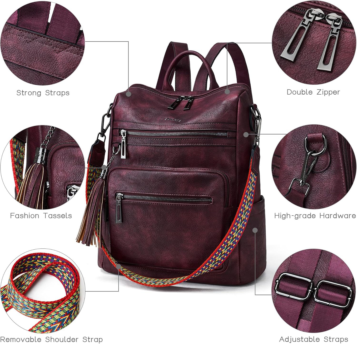 Thumbnail 5 de Shrrie Convertible Backpack Purse for Women in Faux Leather – Travel & Everyday Bag