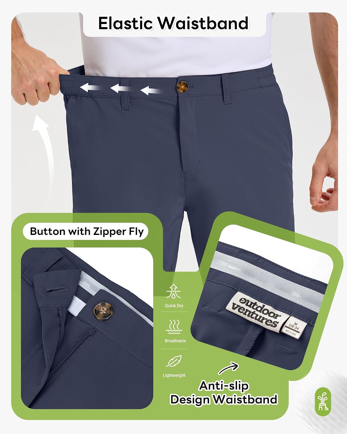 Detalle de Outdoor Ventures Men's Golf Shorts 9'' UPF 50+ Bermuda Short