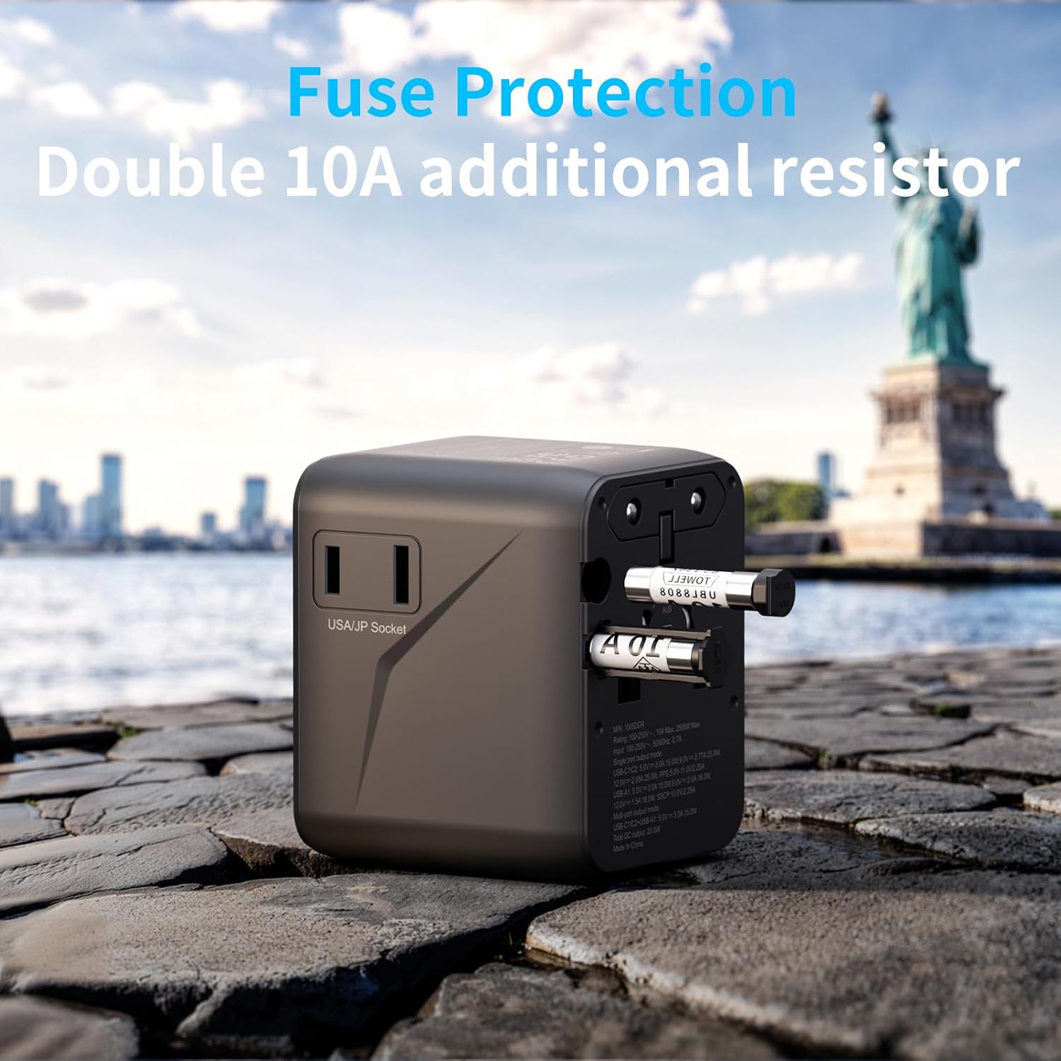 Thumbnail 4 de 5-in-1 Reiseadapter Weltweit Universal Adapter mit USB A & USB C und 2 Steckdosen (für EU, USA, UK, Japan u. a.)