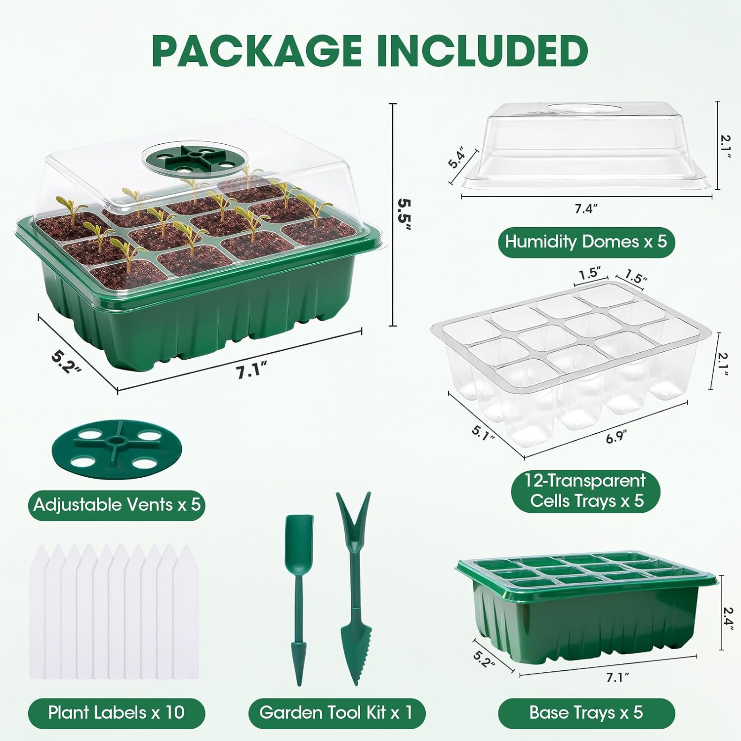 Detalle 2 de PlantaPulse PYH-01 Seed Starter Kit, 5-Pack 60-Cell Trays with Humidity Domes