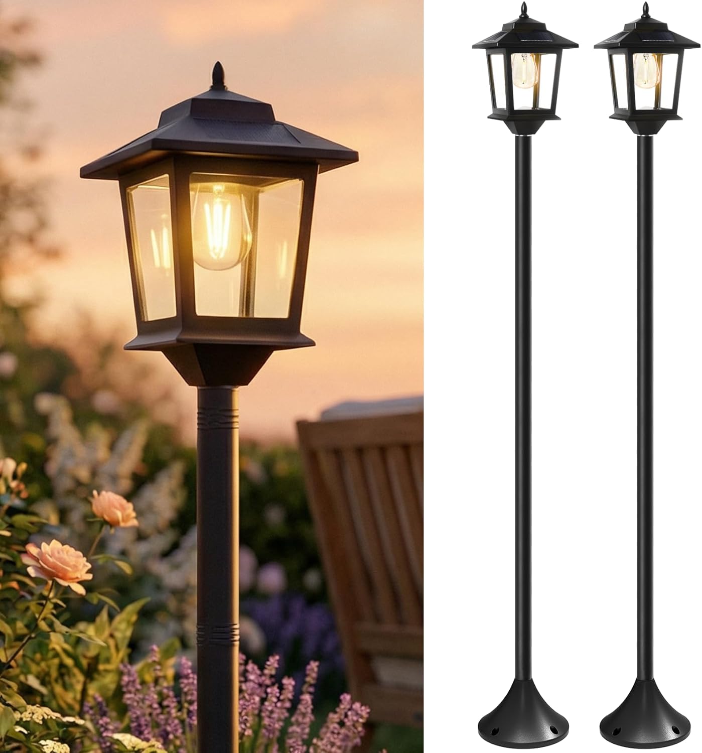 Detalle de PASAMIC 05I-01 Solar Post Lights, 2-Pack, 63-Inch, Warm White, Dusk-to-Dawn