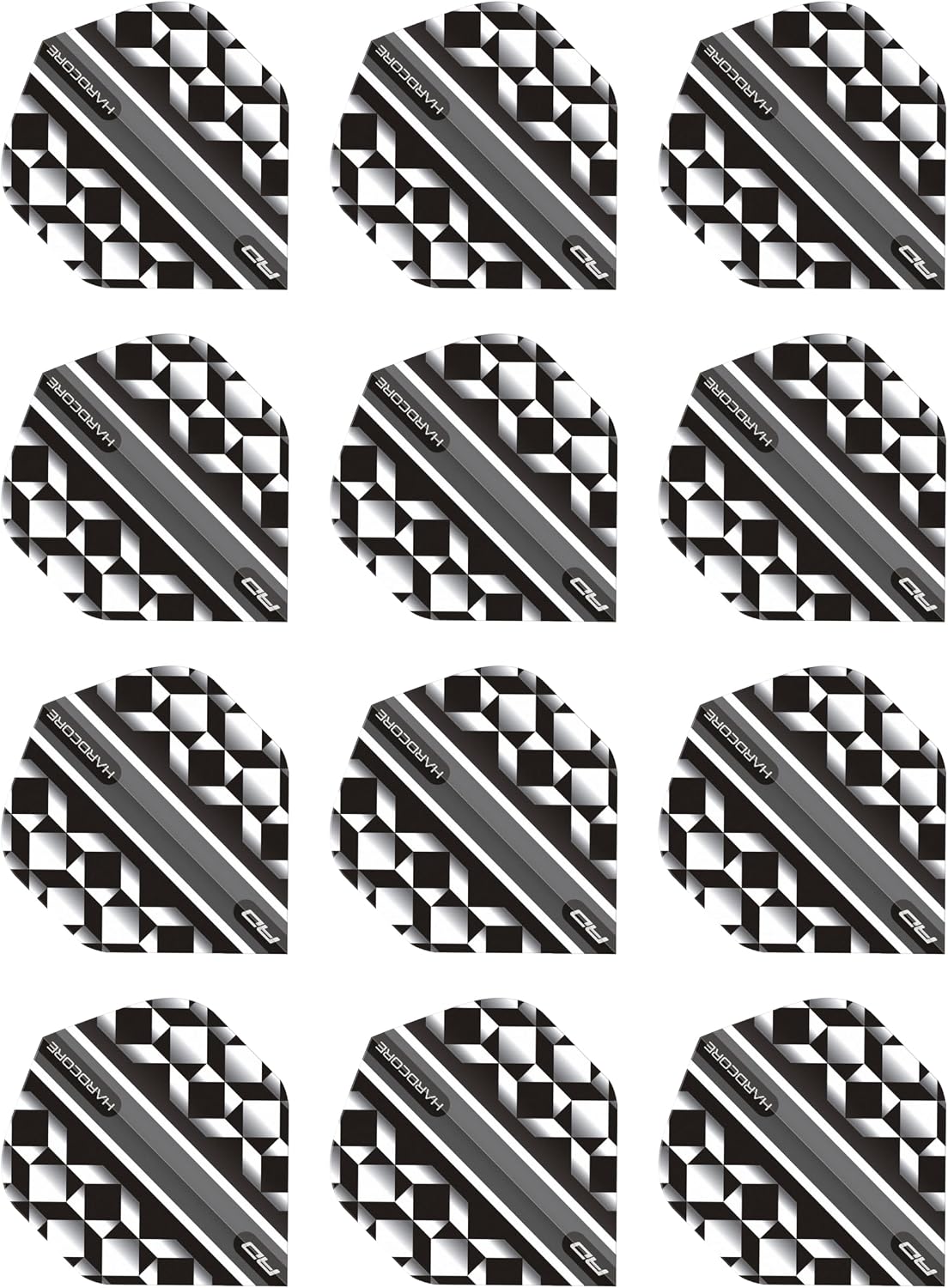 Thumbnail 6 de RED DRAGON Hardcore Radical Dart Flights – 12 × 100µm Standard Shape Flights in Yellow & Black Geometric
