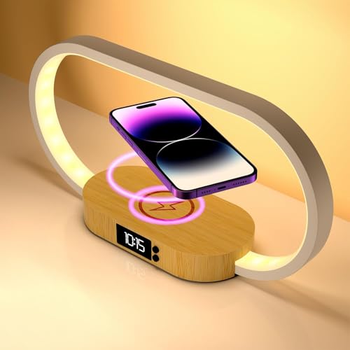 Detalle de m zimoon Lampada da comodino 3 in 1 con orologio e ricarica wireless