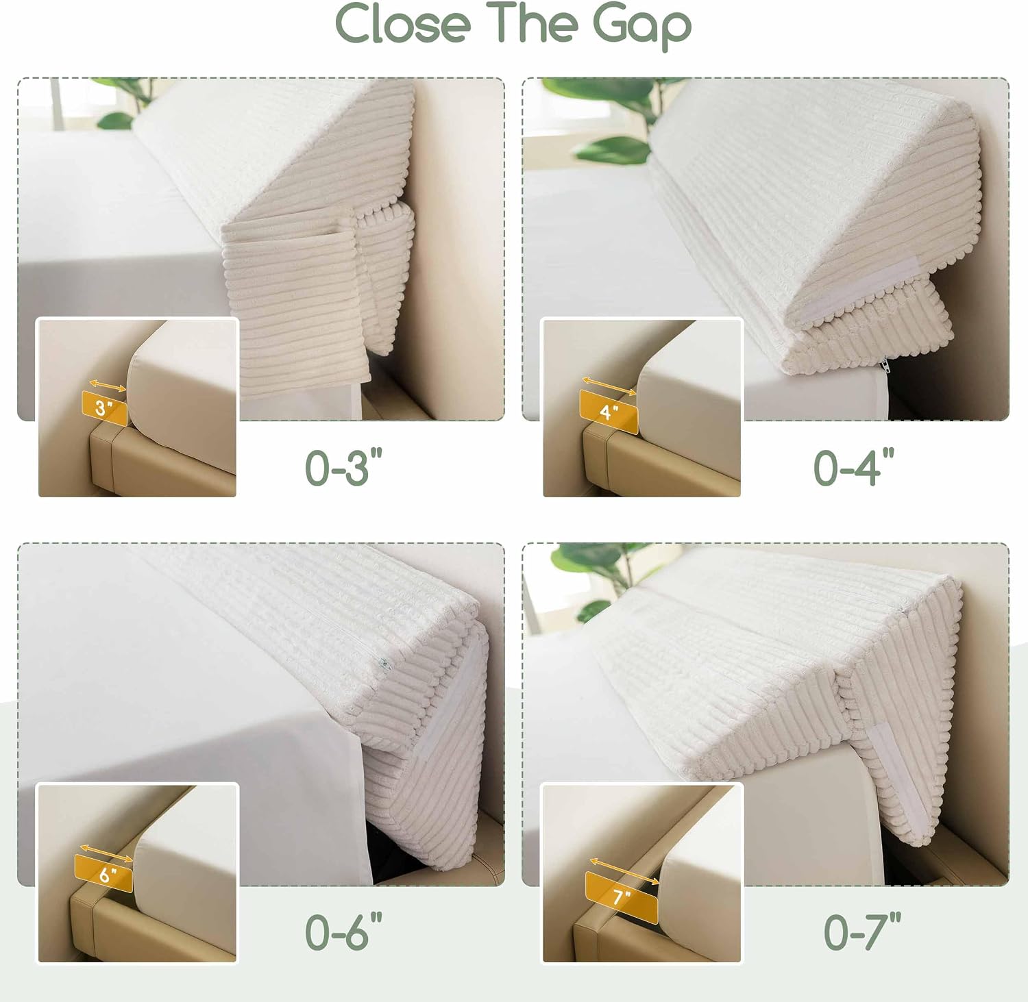 Thumbnail 4 de HIGOGOGO WP Queen Bed Wedge Pillow, Beige Corduroy Gap Filler, 60 x 11 x 9 in