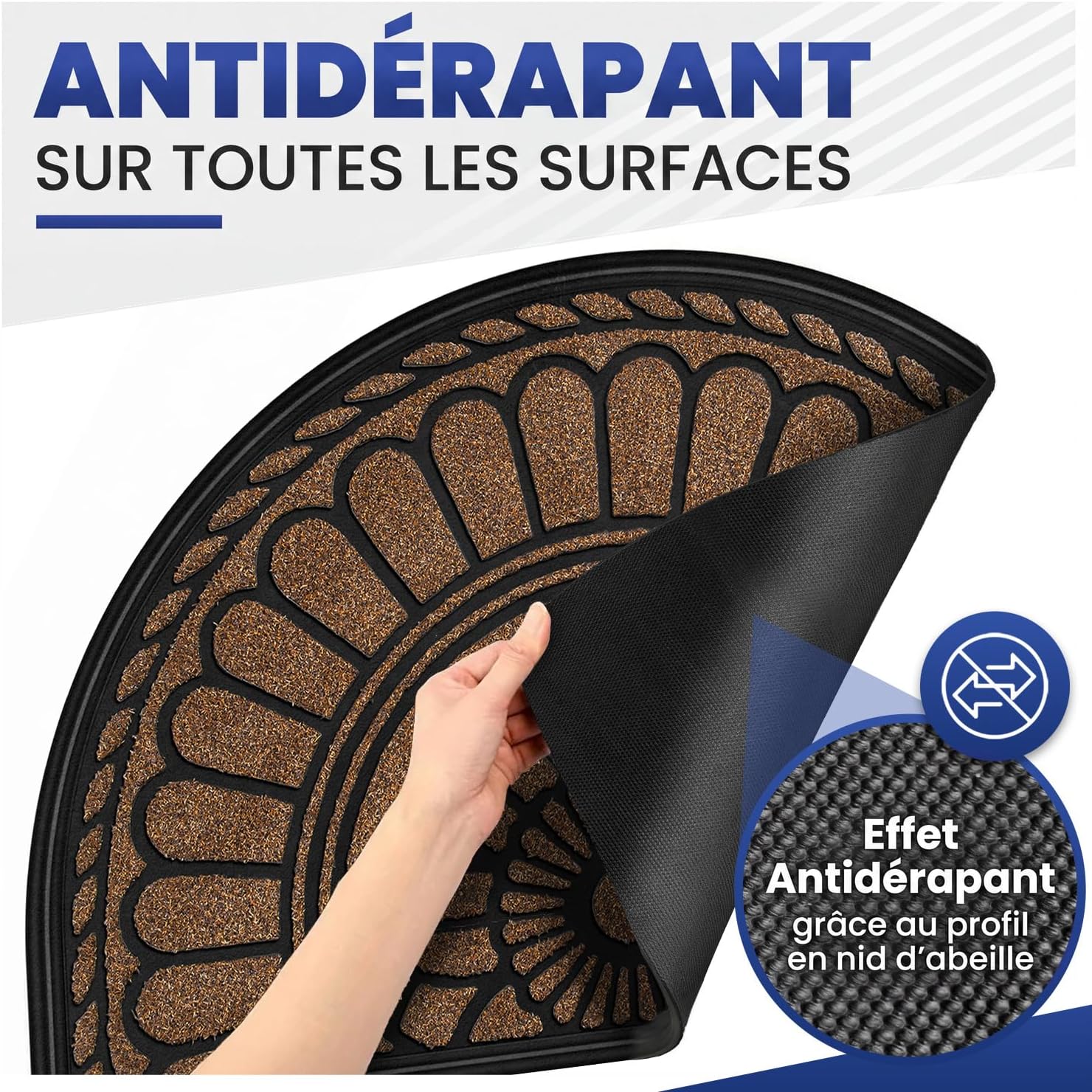 Detalle 2 de Mibao halfronde buiten-deurmat 60 x 90 cm met polypropyleen en antisliprug