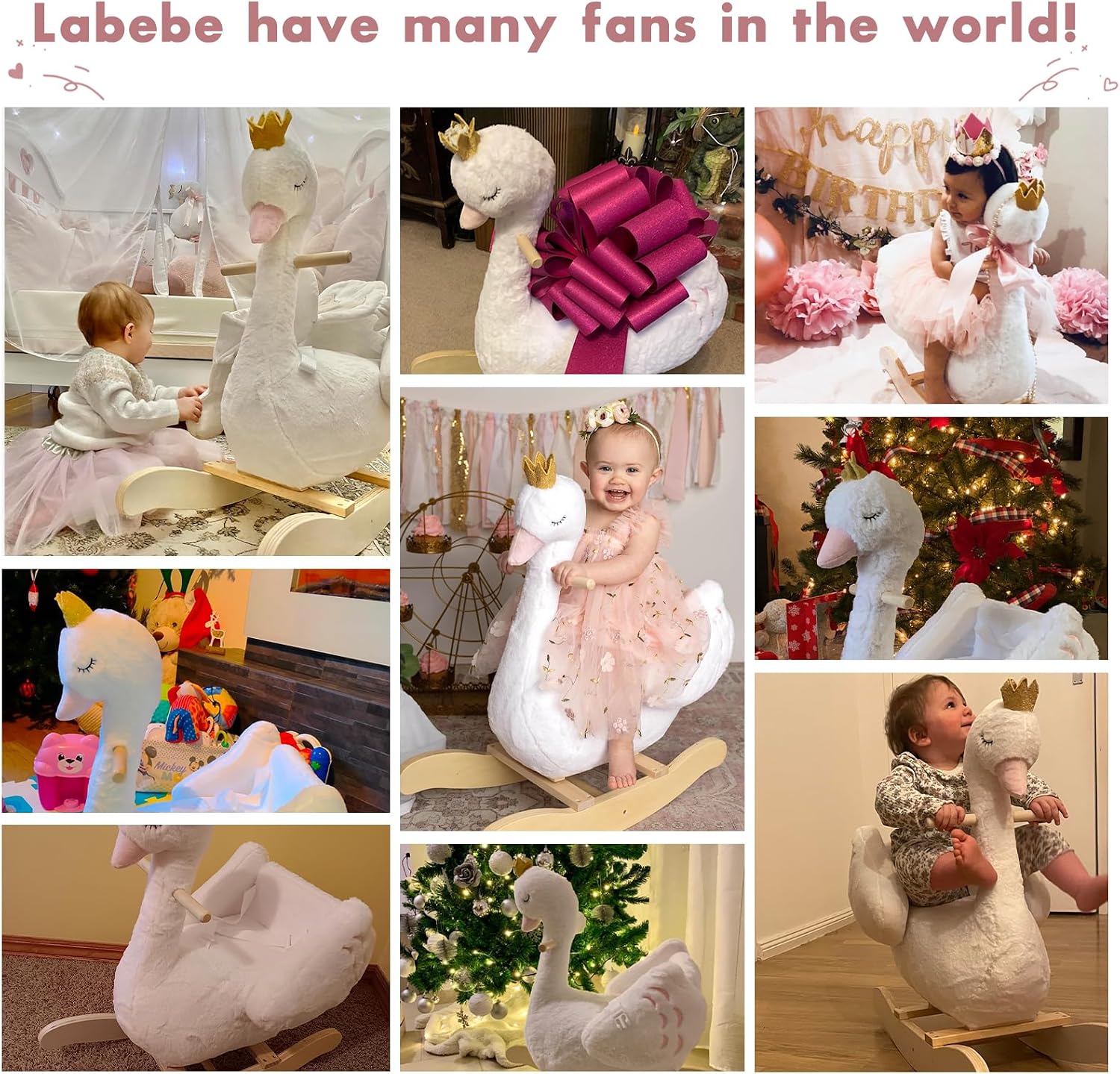 Thumbnail 2 de Labebe Kids Rocking Horse White Swan: Plush Wooden Rocker for Babies and Toddlers