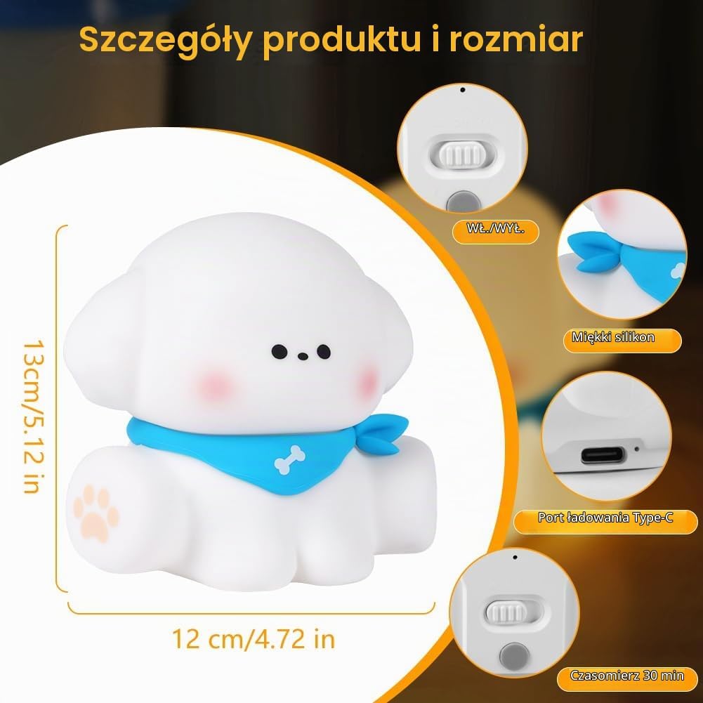 Detalle 2 de Ainiv lampka nocna LED dla dzieci, ściemniana, silikonowa, ładowana przez USB-C