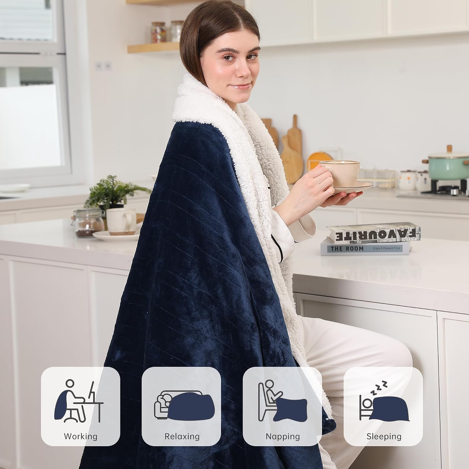 Detalle 2 de ESTINGO Heated Blanket Throw with 5 Heating Levels and Auto Off 50x60 Navy