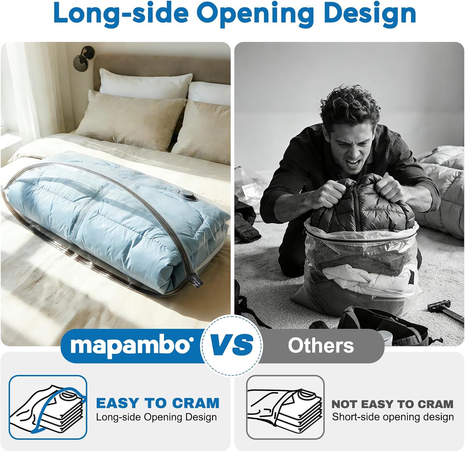Detalle 2 de Mapambo Travel Vacuum Bags with -60000Pa LED Electric Pump, 15-Pack (3 Sizes) for Clothing, Space-Saving Vacuum Storage