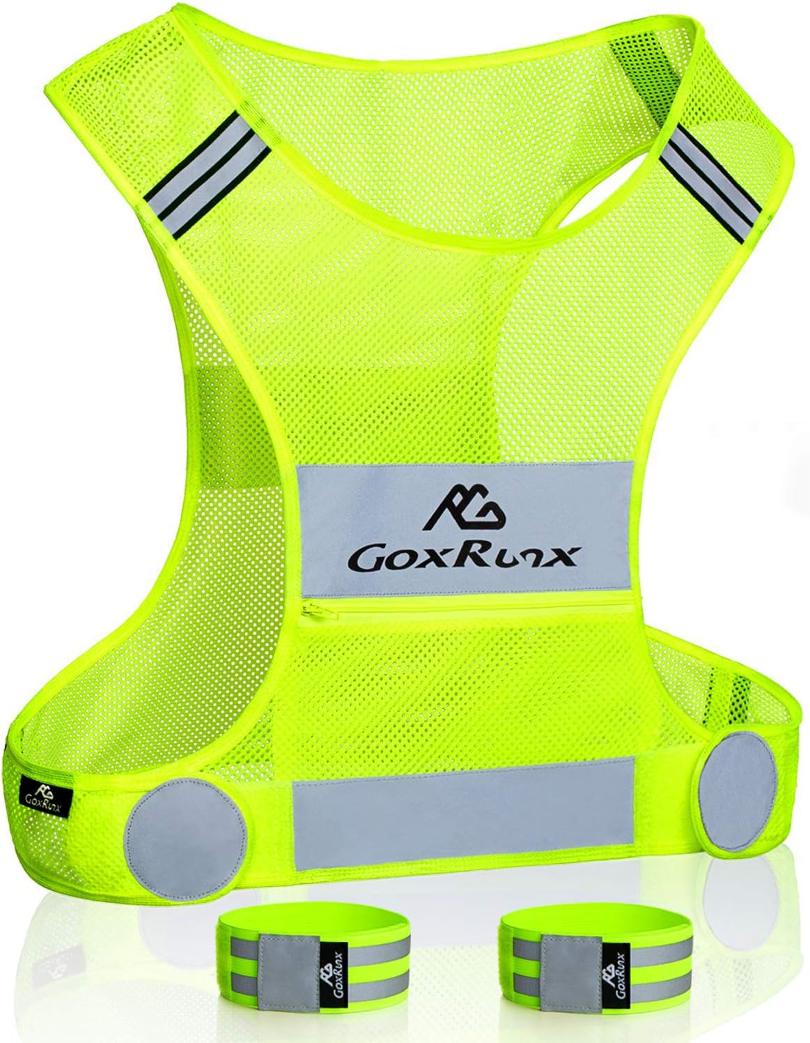 Detalle de GoxRunx Reflective Running Vest with Adjustable Arm Bands and Zipper Pocket