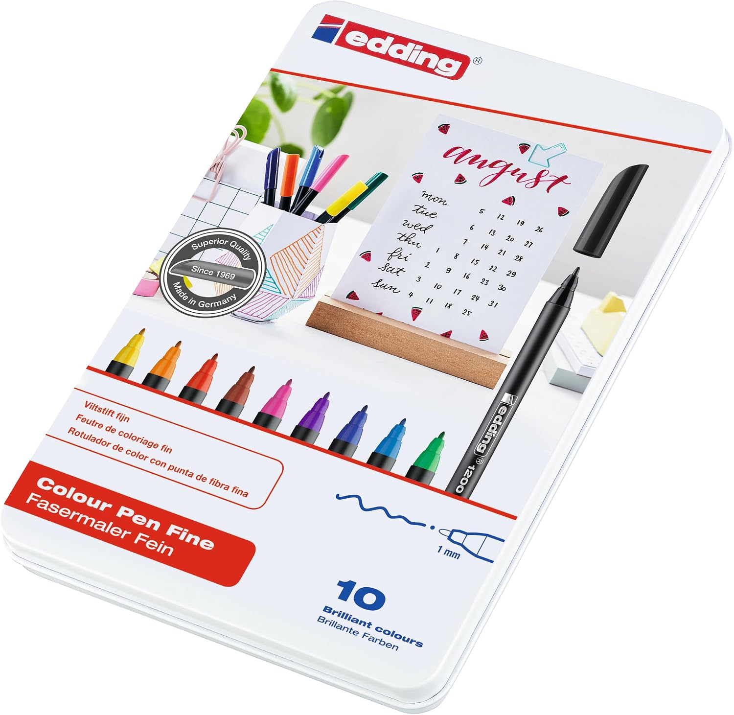 Thumbnail 1 de edding 1200 fiberpennor, 10-pack med rund spets på 1 mm i tio färger