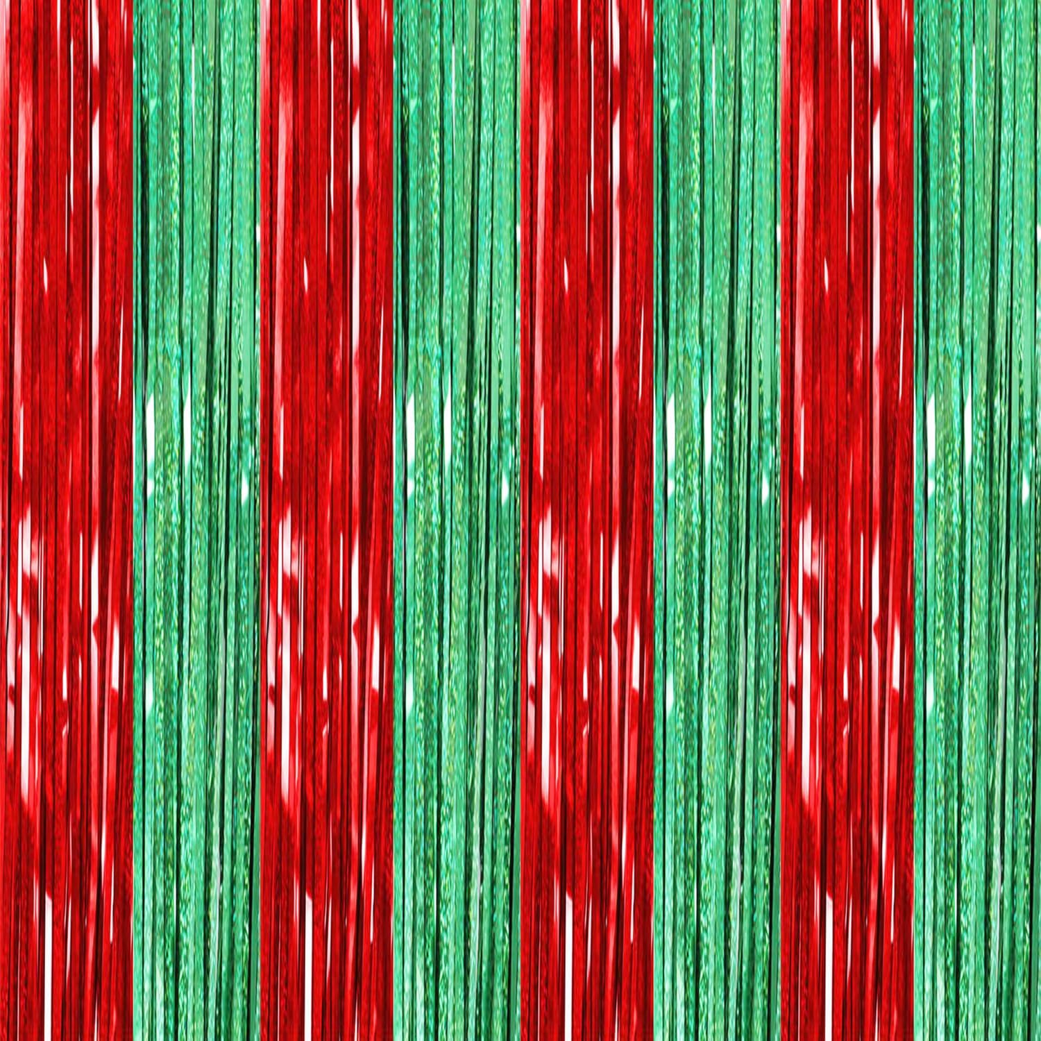 Detalle 2 de Laser Rouge - Vert Bande Fond AILEXI 2pcs 100CM x 250CM | Rideaux Frangés de Feuille pour Décoration de Fête