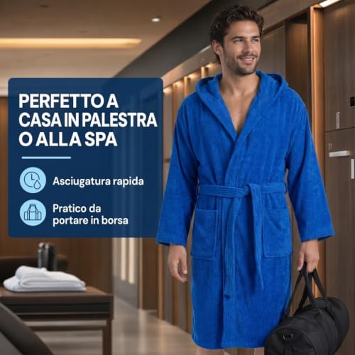 Thumbnail 4 de Caleffi Accappatoio uomo donna in spugna 100% cotone con cappuccio e cintura