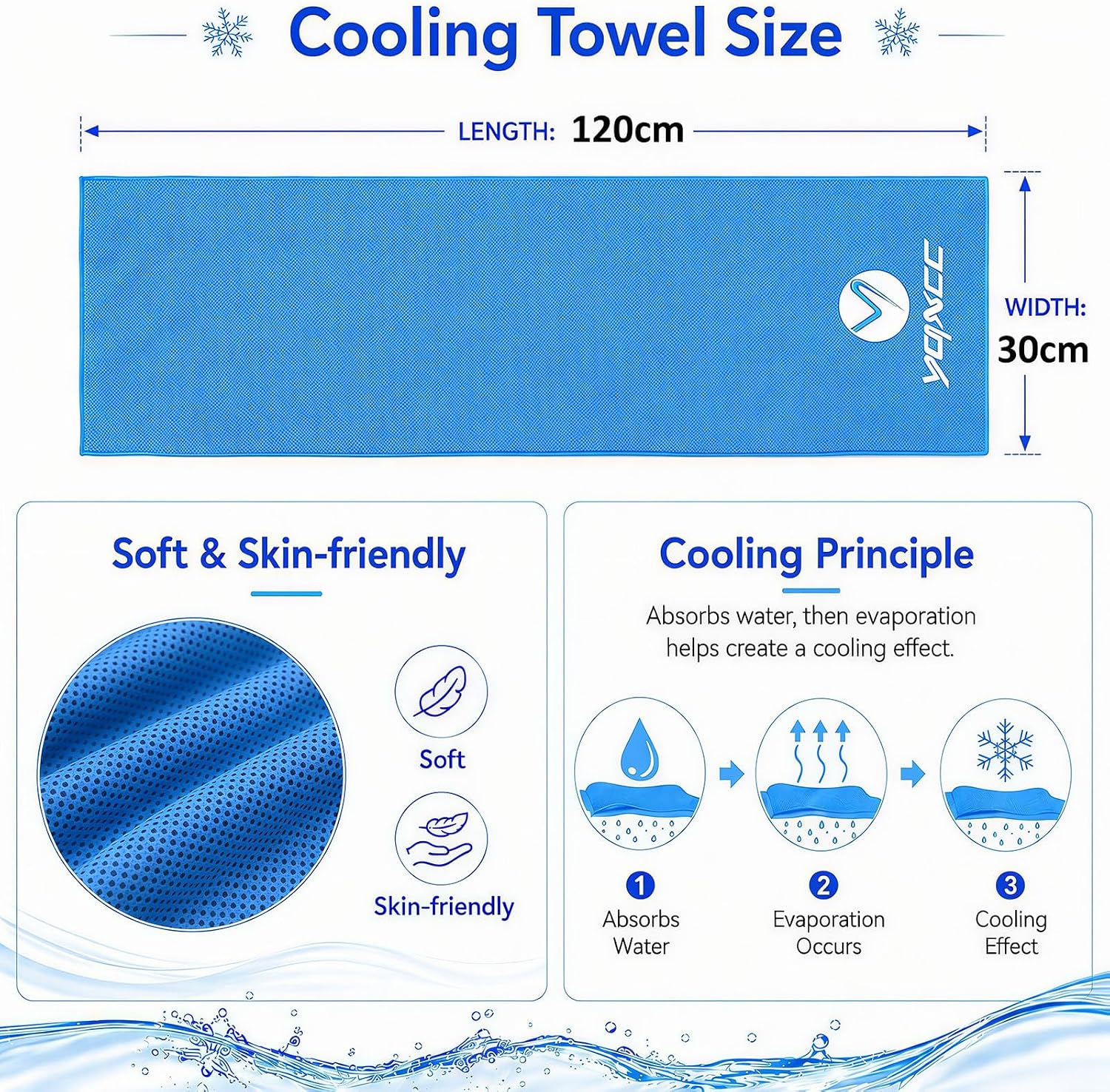 Detalle de YQXCC 2 Pack Cooling Towels (120 x 30 cm) – Microfibre Cooling for Sports & Outdoors