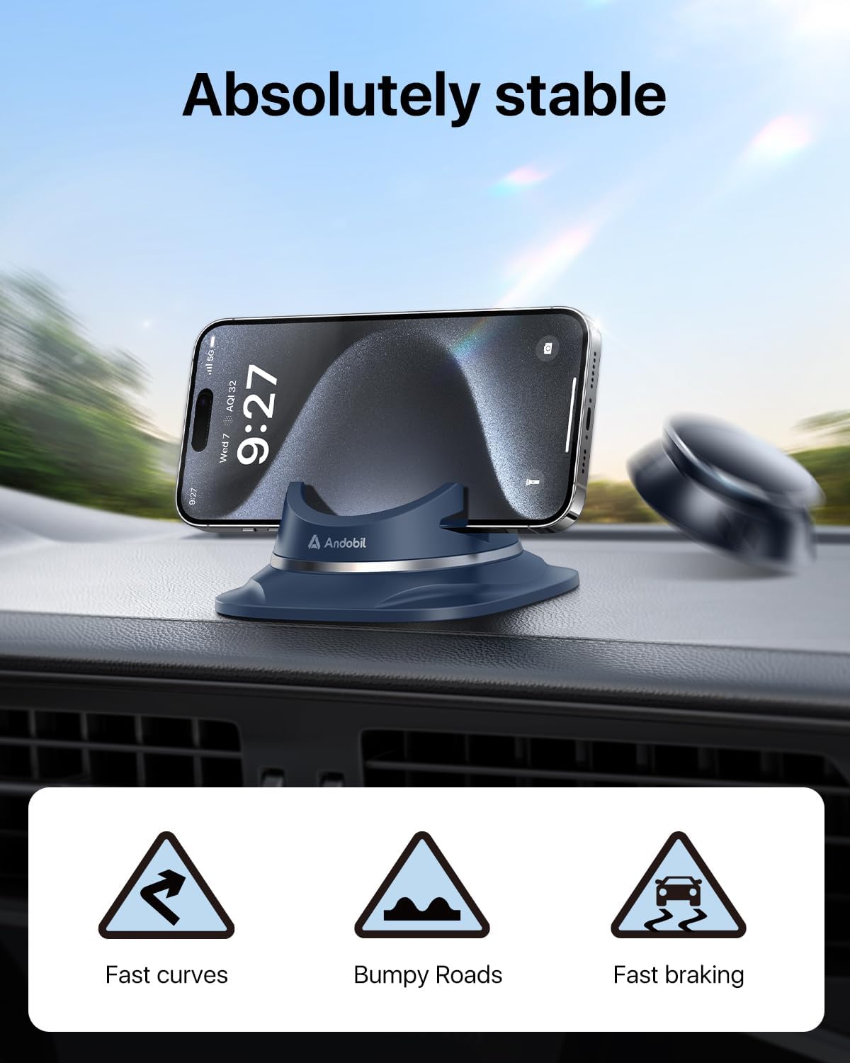 Detalle 2 de andobil Car Phone Holder for Cars (2026) – Simple & Firm Hold Dashboard Mount