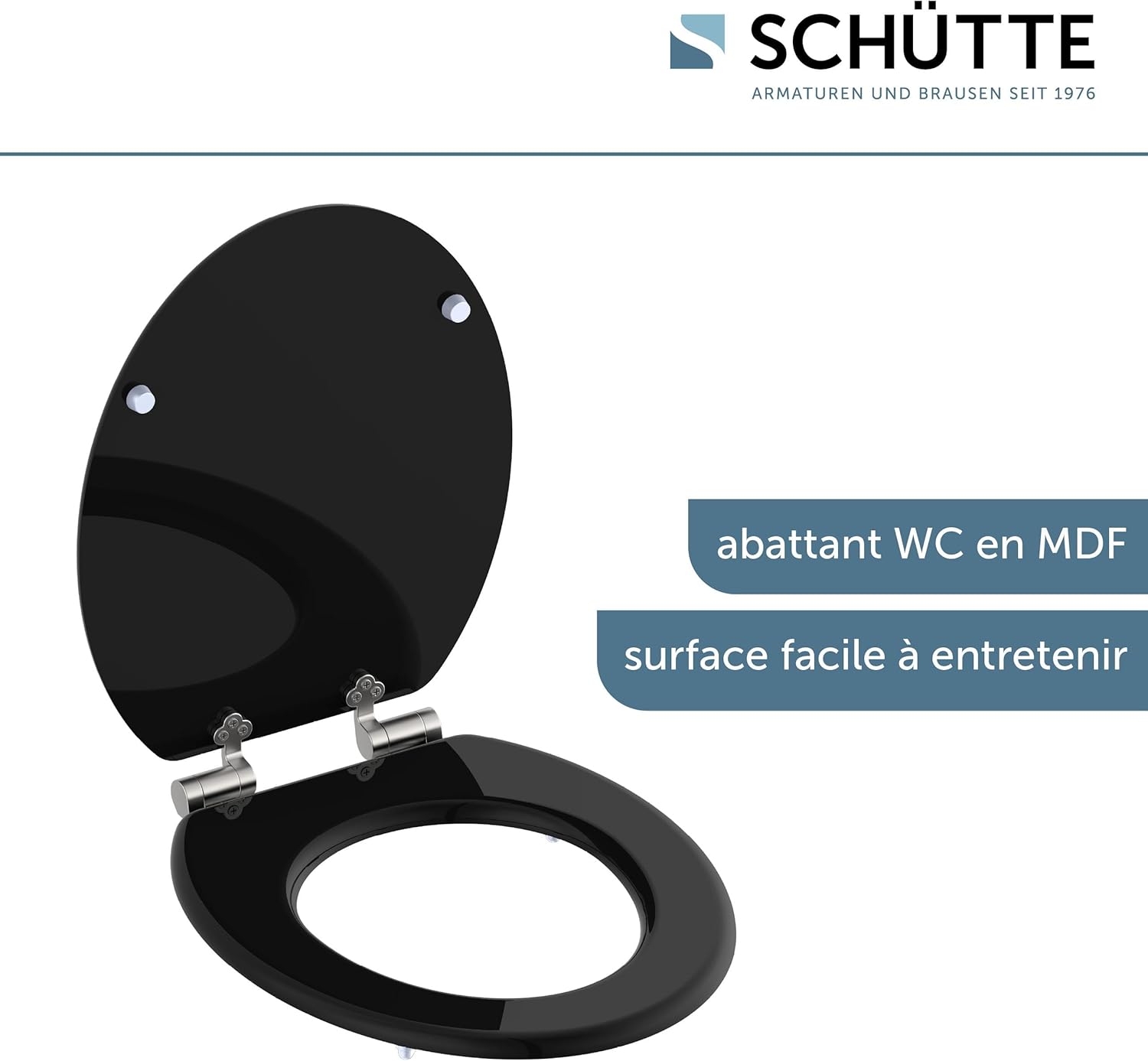 Thumbnail 2 de SCHÜTTE Abattant WC noir avec système d'abaissement automatique en bois — siège robuste et design élégant